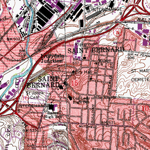 Topographic Map of Saint Bernard Post Office (historical), OH