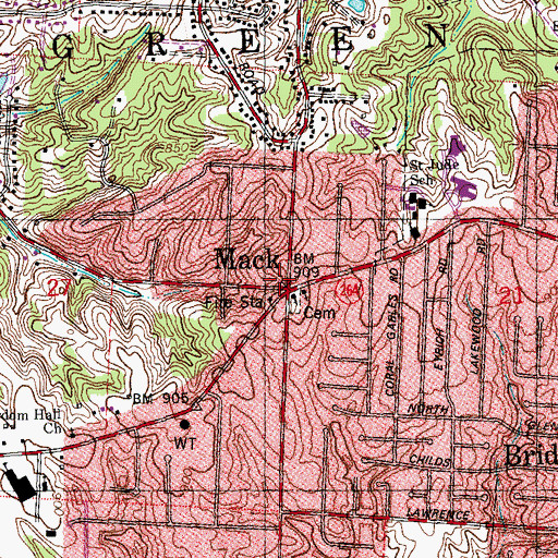 Topographic Map of Mack Post Office (historical), OH