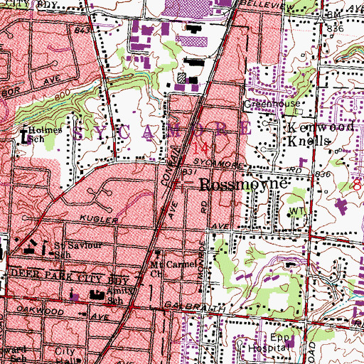 Topographic Map of Rossmoyne Post Office (historical), OH