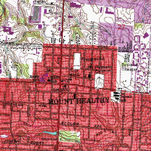 Topographic Map of Mount Healthy Post Office (historical), OH