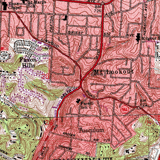 Topographic Map of Mount Lookout Post Office (historical), OH