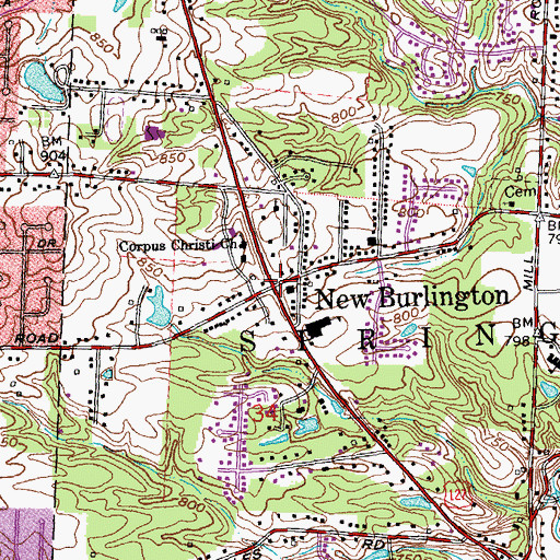 Topographic Map of New Burlington Post Office (historical), OH