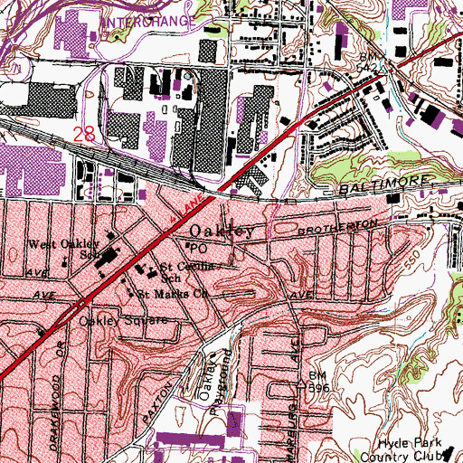 Topographic Map of Oakley Post Office (historical), OH