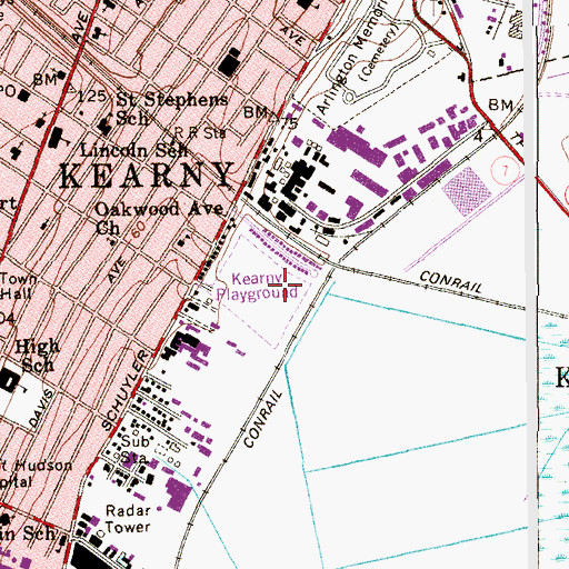 Topographic Map of Kearny Playground, NJ