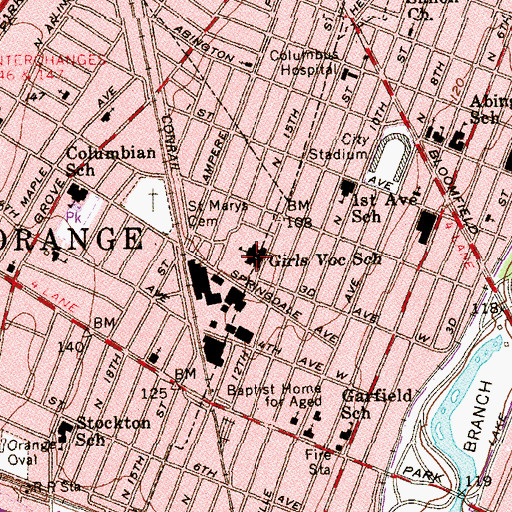 Topographic Map of Essex County Girls Vocational School, NJ