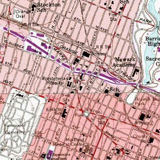 Topographic Map of Presbyterian Hospital, NJ