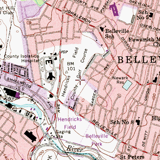 Topographic Map of Hendricks Field Golf Course, NJ