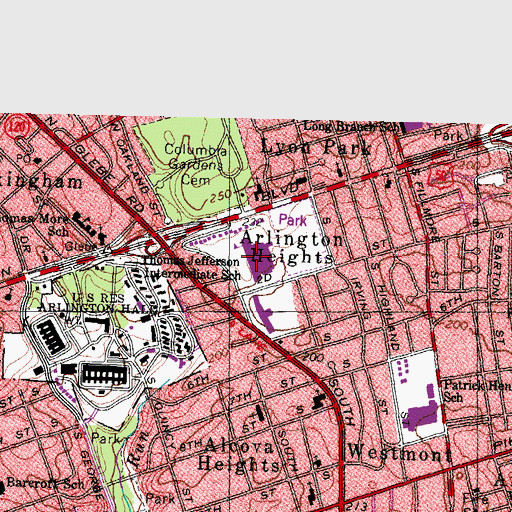 Topographic Map of Thomas Jefferson Middle School, VA