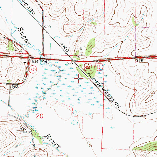 Topographic Map of Sugar River Wetlands State Natural Area, WI