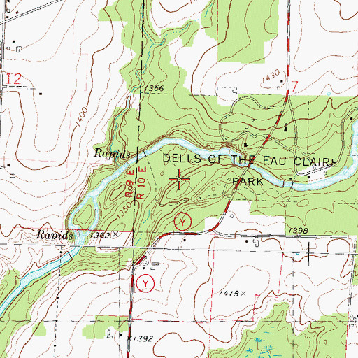 Topographic Map of Dells of the Eau Claire River State Natural Area, WI
