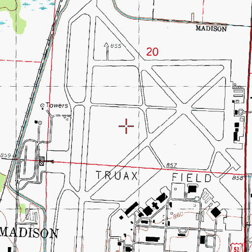 Topographic Map of Truax Army Air Field (historical), WI