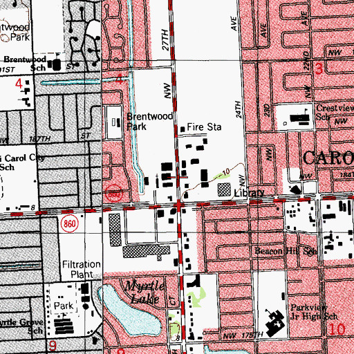 Topographic Map of Miami Gardens, FL