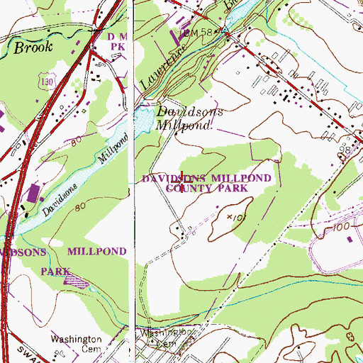 Topographic Map of Davidson Mill Pond County Park, NJ