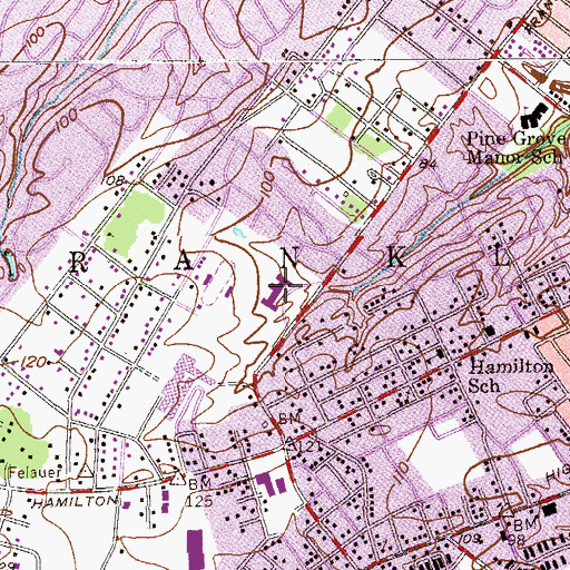 Topographic Map of Hillcrest Elementary School, NJ