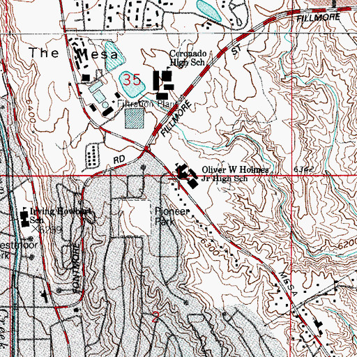 Topographic Map of Oliver Wendell Holmes Middle School, CO