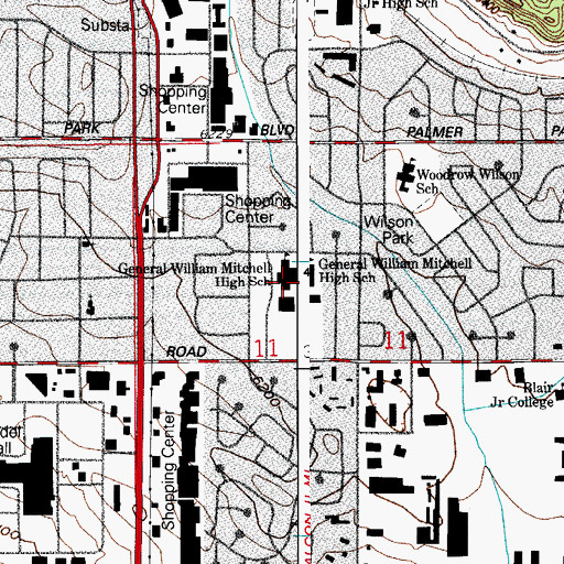 Topographic Map of General William Mitchell High School, CO