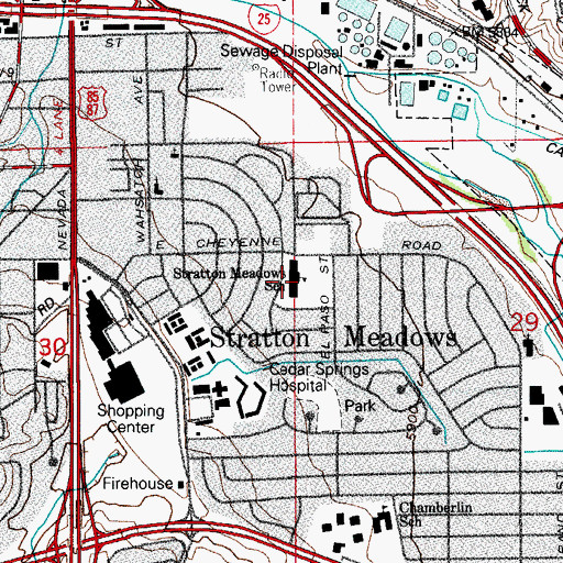 Topographic Map of Stratton Meadows Elementary School, CO