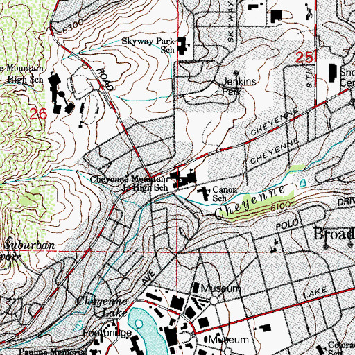 Topographic Map of Cheyenne Mountain Junior High School, CO