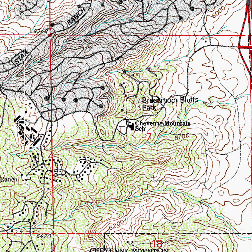 Topographic Map of Cheyenne Mountain Elementary School, CO