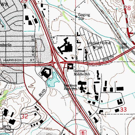 Topographic Map of Gorman Middle School, CO