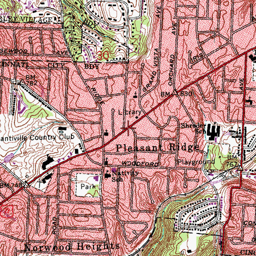 Topographic Map of Pleasant Ridge Post Office (historical), OH