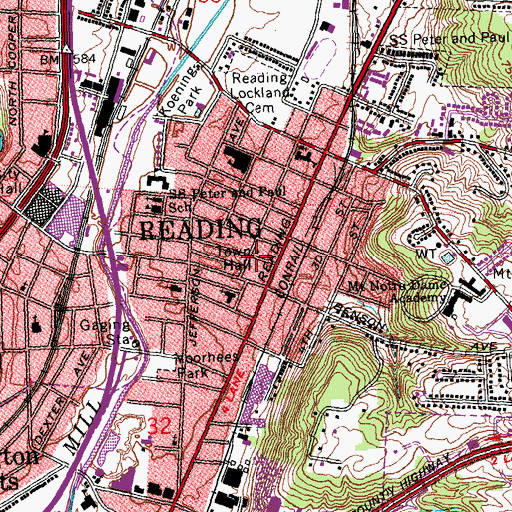 Topographic Map of Reading Post Office (historical), OH
