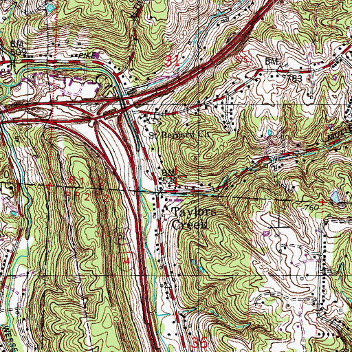Topographic Map of Taylors Creek Post Office (historical), OH