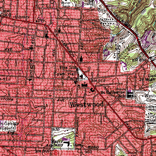 Topographic Map of Westwood Post Office (historical), OH