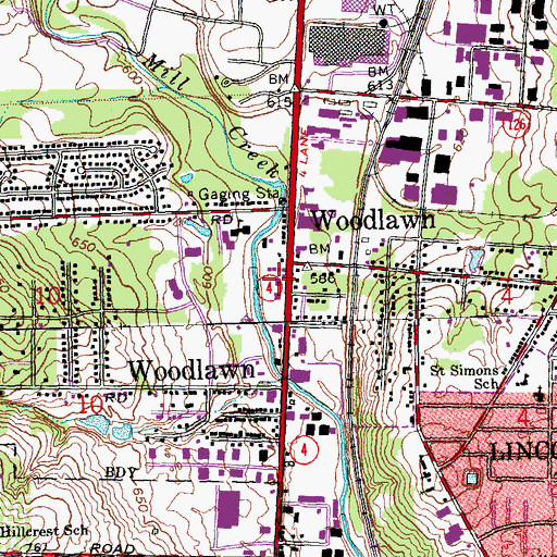 Topographic Map of Woodlawn Post Office (historical), OH