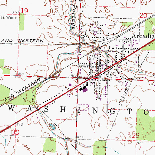Topographic Map of Arcadia Post Office, OH