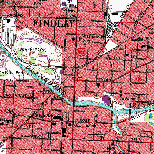 Topographic Map of Findlay Post Office, OH