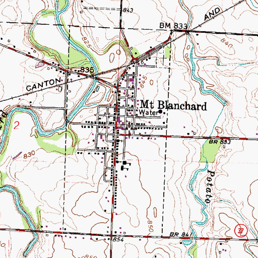 Topographic Map of Mount Blanchard Post Office, OH