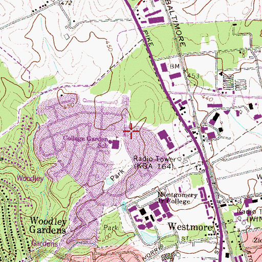 Topographic Map of College Gardens Elementary School, MD