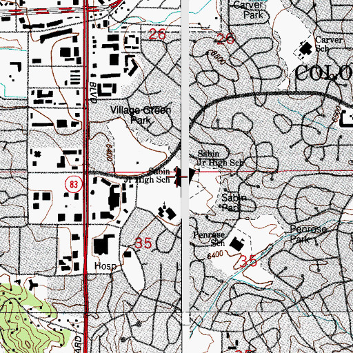 Topographic Map of Florence R Sabin Middle School, CO