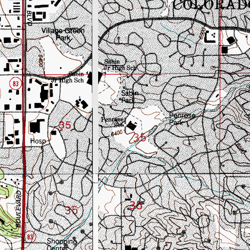 Topographic Map of Julie Penrose Elementary School, CO