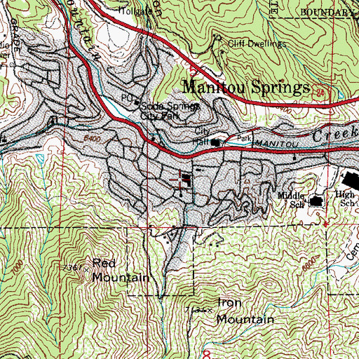 Topographic Map of Manitou Springs Elementary School, CO