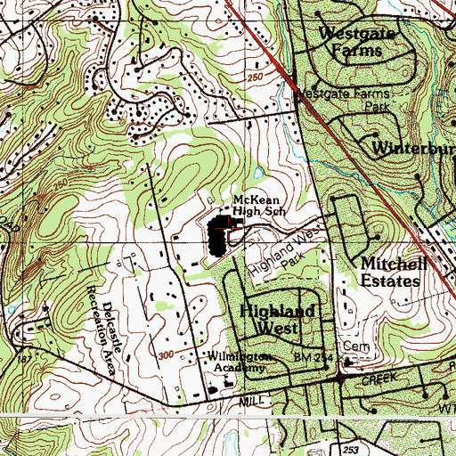 Topographic Map of McKean High School, DE