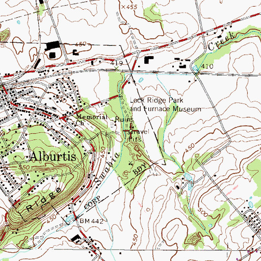 Topographic Map of Lock Ridge Park and Furnace Museum, PA