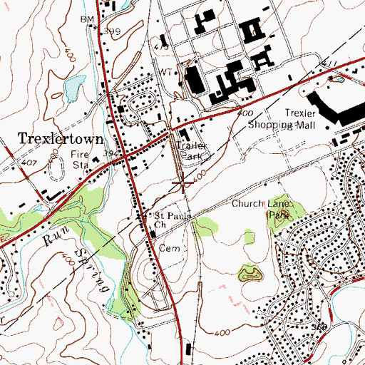 Topographic Map of Church Lane Park, PA
