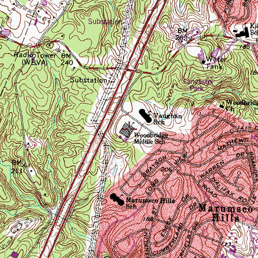 Topographic Map of Woodbridge Middle School, VA