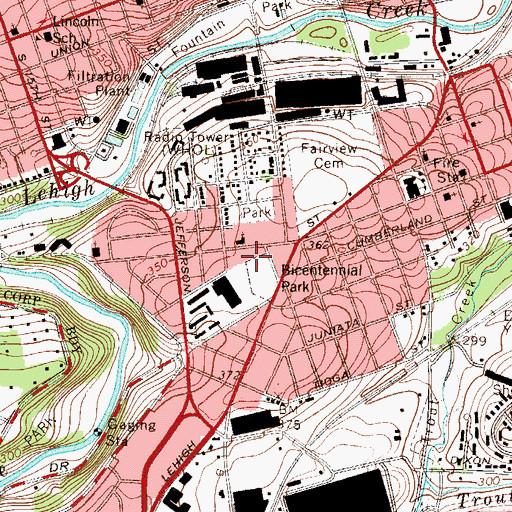 Topographic Map of Bicentennial, PA