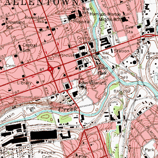 Topographic Map of John Valeniz Park, PA