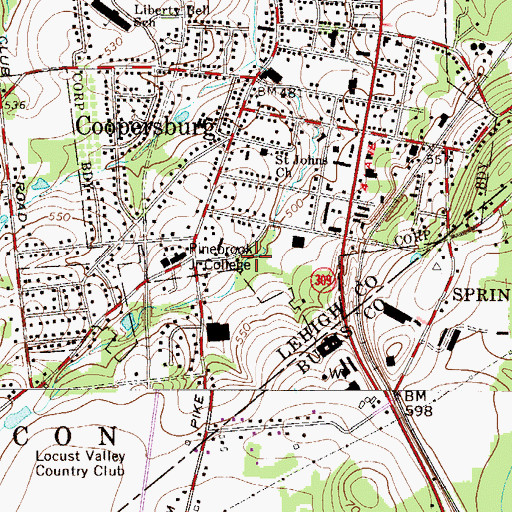 Topographic Map of Pine Brook College, PA