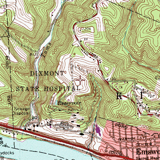 Topographic Map of Dixmont State Hospital, PA
