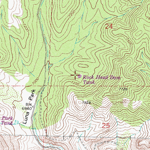 Topographic Map of Rock Head Dam Tank, NM