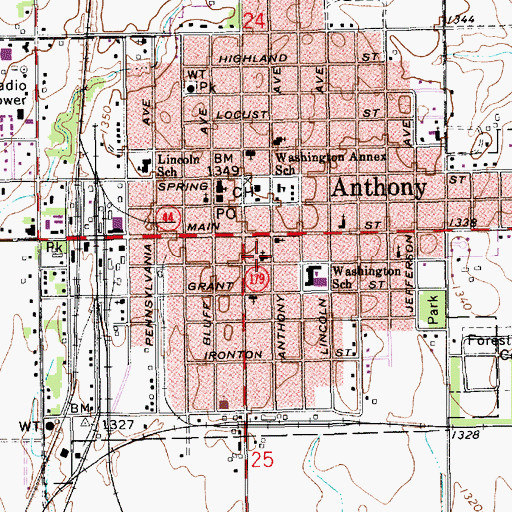 Topographic Map of Anthony Church of Christ, KS