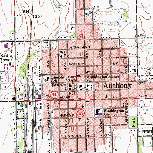 Topographic Map of First Baptist Church, KS