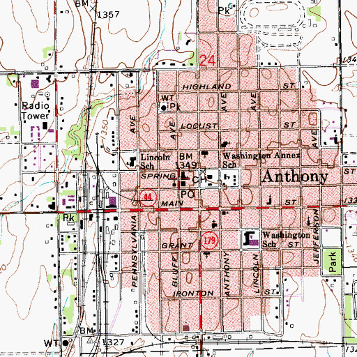 Topographic Map of Anthony United Methodist Church, KS