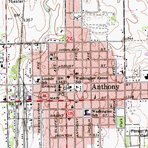 Topographic Map of Grace Episcopal Church, KS
