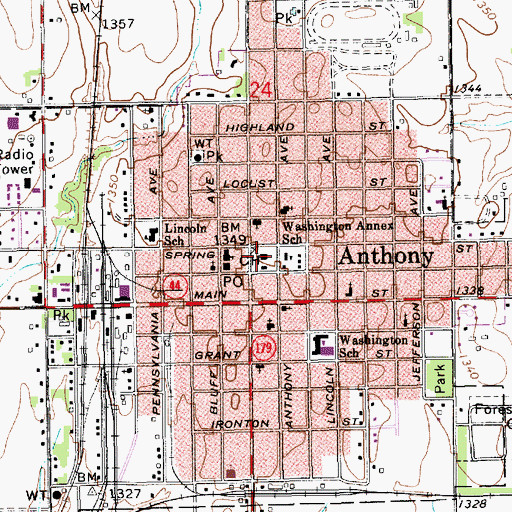 Topographic Map of Harper County Court House, KS